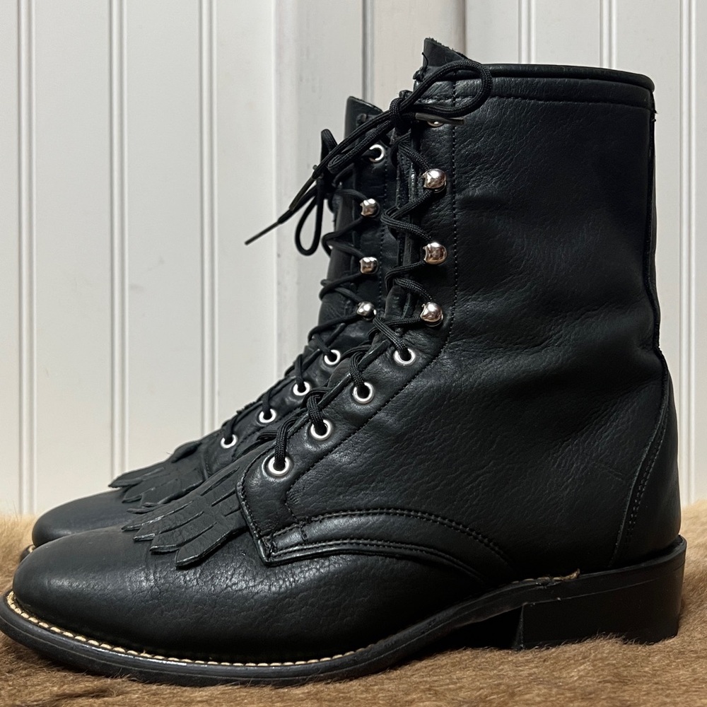 90s Laredo Black Roper Boots 6 M Deer Hide Vintage Western NOS Goth